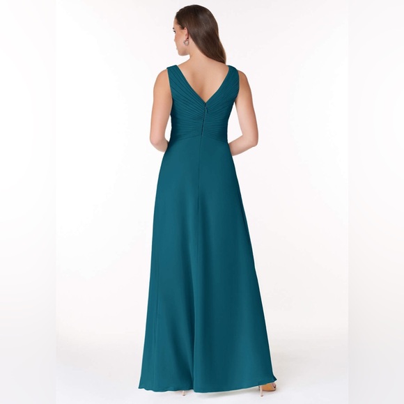 Azazie Flora Ink Blue A-Line Pleated Chiffon Dress - Picture 10 of 10